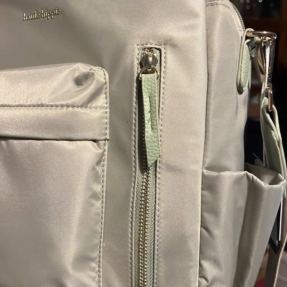 Haute Hippie Green On the Go Backpack Viral Decorative Beige Strap NWT